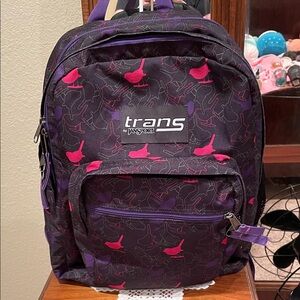 Jansport Trans Backpack in Black & Purple, Red Bird Pattern